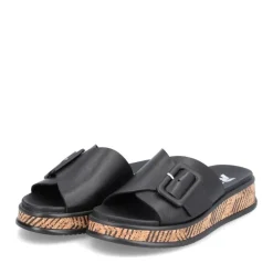 Rieker EVOLUTION Damen Pantolette dekorative Schnalle Sohle Korkoptik Leder schwarz S13 W0803-00
