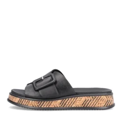 Rieker EVOLUTION Damen Pantolette dekorative Schnalle Sohle Korkoptik Leder schwarz S13 W0803-00