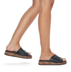 Rieker EVOLUTION Damen Pantolette dekorative Schnalle Sohle Korkoptik Leder schwarz S13 W0803-00