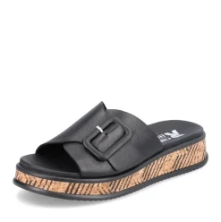 Rieker EVOLUTION Damen Pantolette dekorative Schnalle Sohle Korkoptik Leder schwarz S13 W0803-00