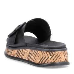 Rieker EVOLUTION Damen Pantolette dekorative Schnalle Sohle Korkoptik Leder schwarz S13 W0803-00