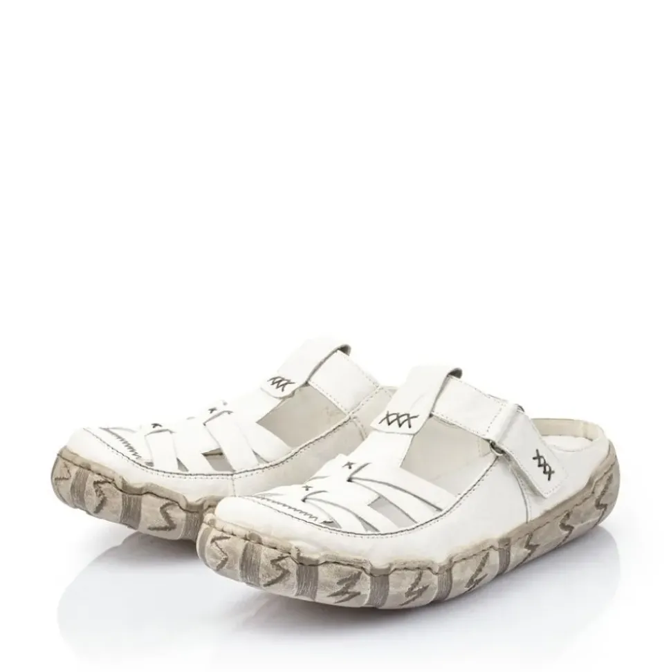 Rieker Pantolette Clogs Leder Antistress Klettverschluss weiß L0396-80