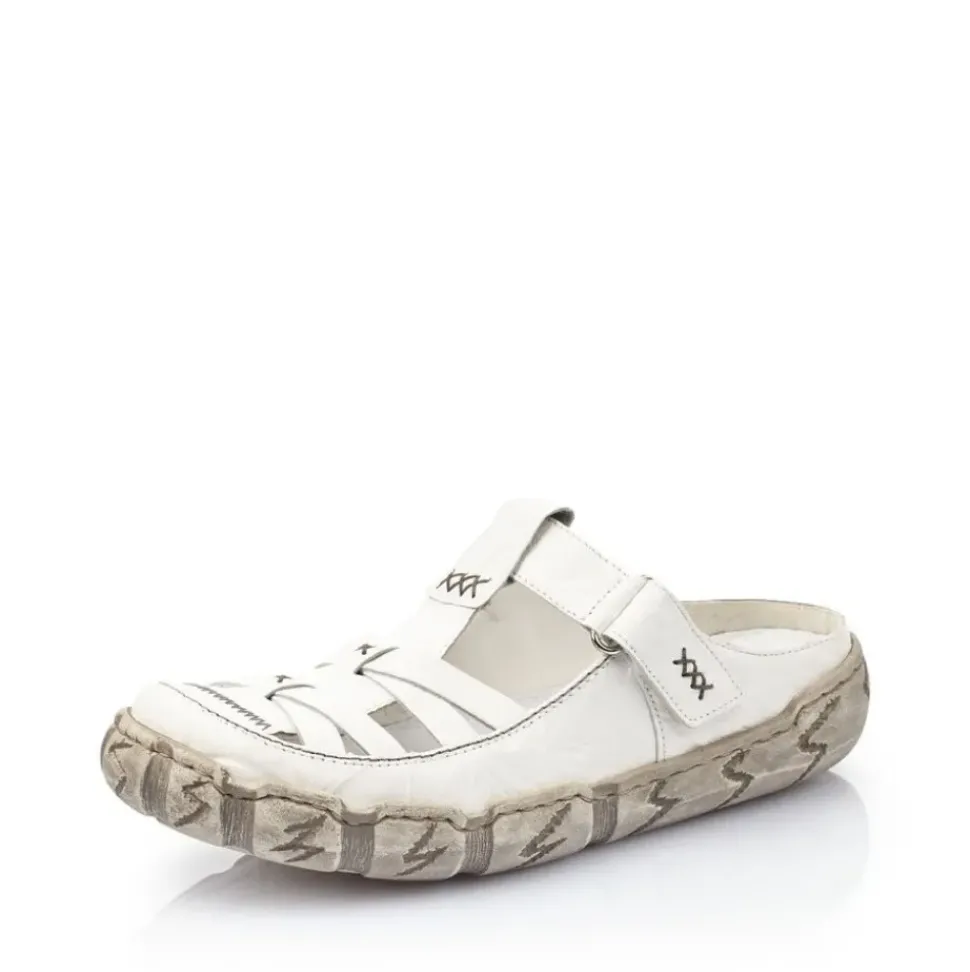 Rieker Pantolette Clogs Leder Antistress Klettverschluss weiß L0396-80