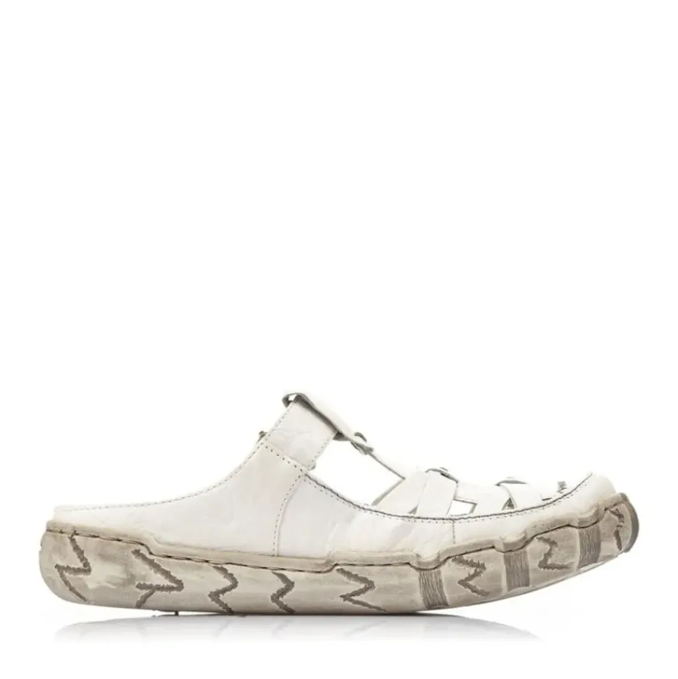 Rieker Pantolette Clogs Leder Antistress Klettverschluss weiß L0396-80