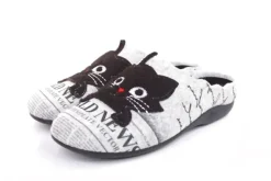s`knöpfli Damen Hausschuh Pantolette Katzenmotiv Wechselfußbett grau S22 Z27587P