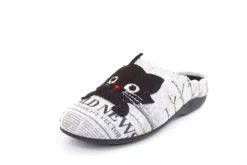 s`knöpfli Damen Hausschuh Pantolette Katzenmotiv Wechselfußbett grau S22 Z27587P