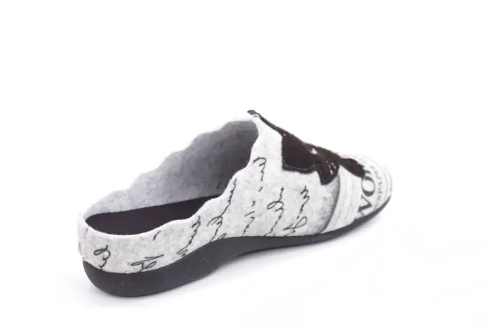 s`knöpfli Damen Hausschuh Pantolette Katzenmotiv Wechselfußbett grau S22 Z27587P
