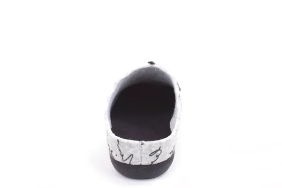 s`knöpfli Damen Hausschuh Pantolette Katzenmotiv Wechselfußbett grau S22 Z27587P