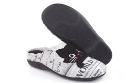 s`knöpfli Damen Hausschuh Pantolette Katzenmotiv Wechselfußbett grau S22 Z27587P