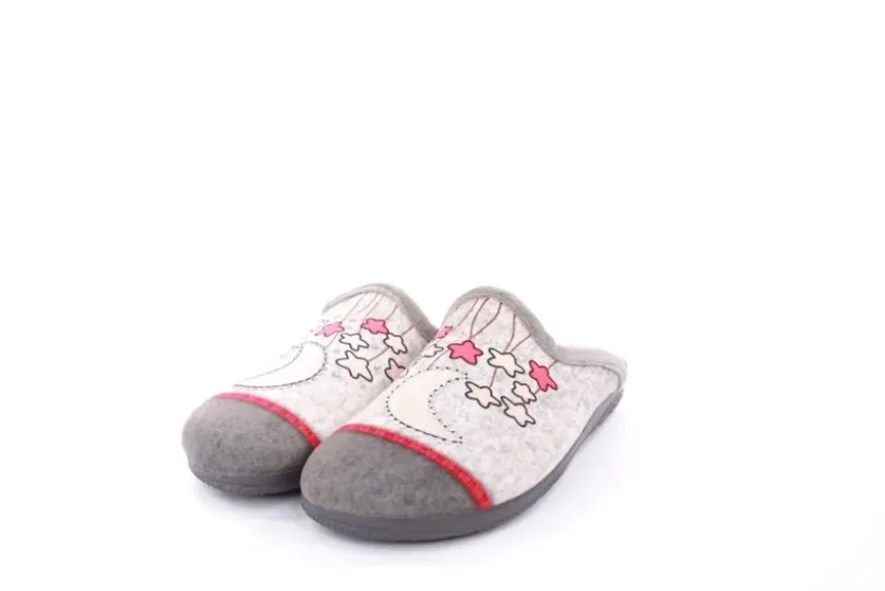 s` knöpfli Damen Hausschuh Pantolette Mond- Motiv grau S23 X29520