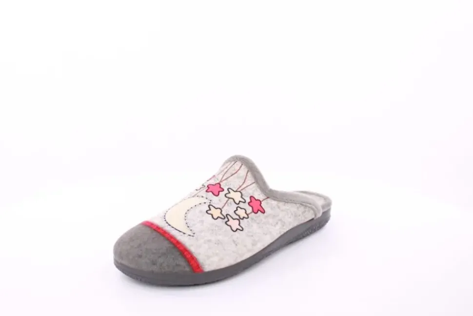 s` knöpfli Damen Hausschuh Pantolette Mond- Motiv grau S23 X29520