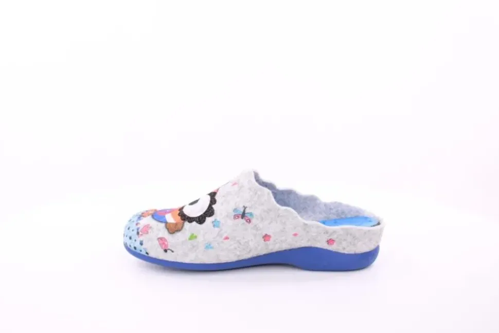 s`knöpfli Damen Hausschuh Pantolette Wechselfußbett Eulenmotiv blau S23 Z29403P