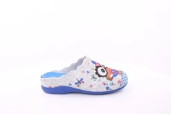s`knöpfli Damen Hausschuh Pantolette Wechselfußbett Eulenmotiv blau S23 Z29403P