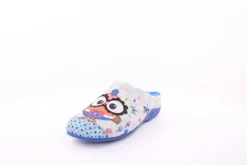 s`knöpfli Damen Hausschuh Pantolette Wechselfußbett Eulenmotiv blau S23 Z29403P