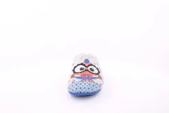 s`knöpfli Damen Hausschuh Pantolette Wechselfußbett Eulenmotiv blau S23 Z29403P