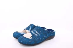 s`knöpfli Damen Hausschuh Pantolette Schaf- Motiv blau S23 Z29339P