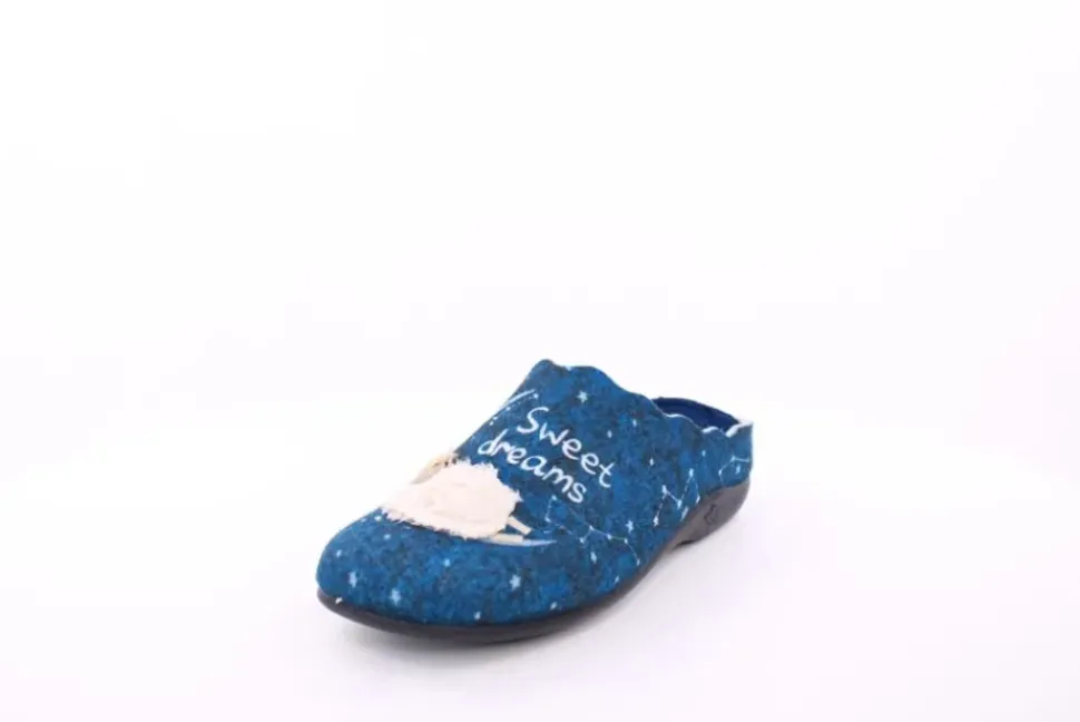 s`knöpfli Damen Hausschuh Pantolette Schaf- Motiv blau S23 Z29339P