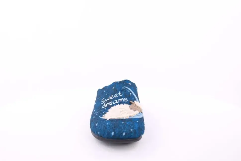 s`knöpfli Damen Hausschuh Pantolette Schaf- Motiv blau S23 Z29339P