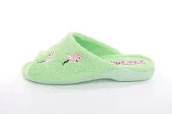 s`knöpfli Damen Pantolette Hausschuh Frottee Flamingo- Motiv grün S13 Z28814