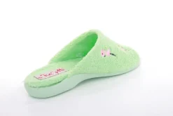 s`knöpfli Damen Pantolette Hausschuh Frottee Flamingo- Motiv grün S13 Z28814