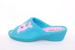 s`knöpfli Damen Pantolette Hausschuh Frottee Motiv- Druck blau S13 K27314