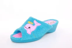 s`knöpfli Damen Pantolette Hausschuh Frottee Motiv- Druck blau S13 K27314