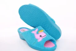 s`knöpfli Damen Pantolette Hausschuh Frottee Motiv- Druck blau S13 K27314