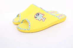 s`knöpfli Damen Pantolette Hausschuh Frottee Fisch- Motiv gelb S13 X27462