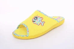 s`knöpfli Damen Pantolette Hausschuh Frottee Fisch- Motiv gelb S13 X27462