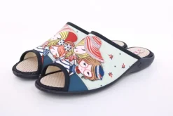 s`knöpfli Damen Pantolette Hausschuh Motiv blau S13 Z28827