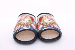 s`knöpfli Damen Pantolette Hausschuh Motiv blau S13 Z28827