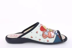 s`knöpfli Damen Pantolette Hausschuh Motiv blau S13 Z28827