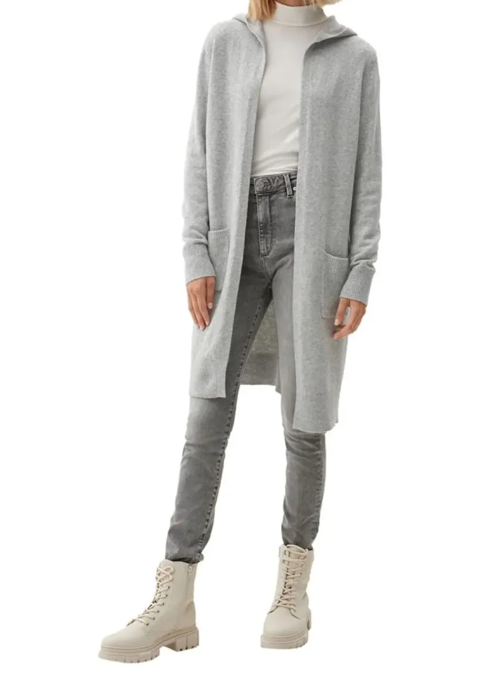 s.Oliver Damen Cardigan Kapuze aufgesetzte Taschen grau S22 2118908