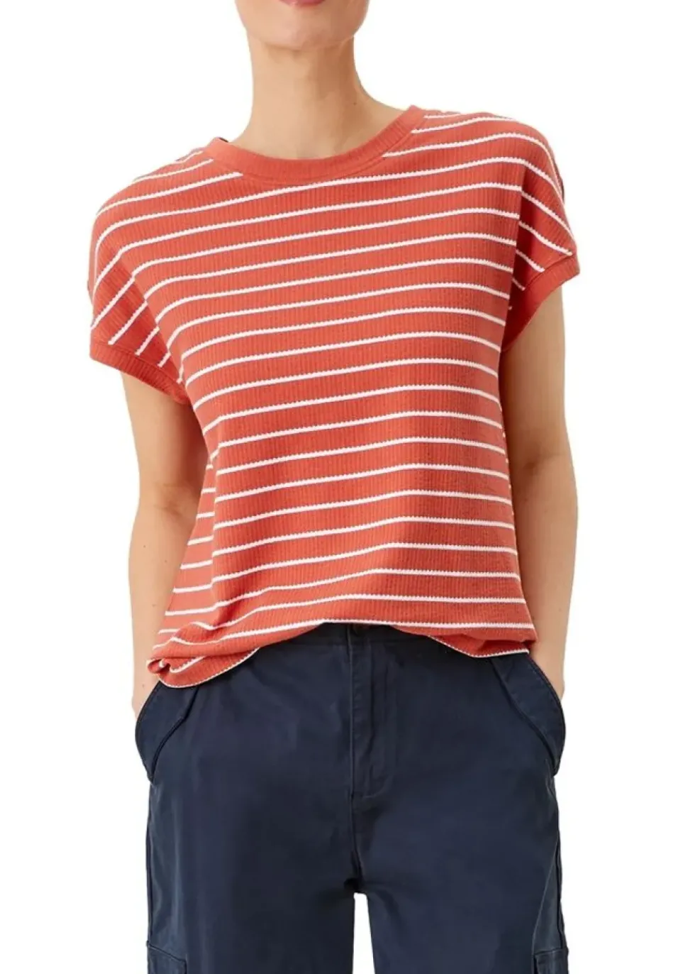 s.Oliver Damen T-Shirt überschnittene Schulter Streifen rot blau S12 2112331