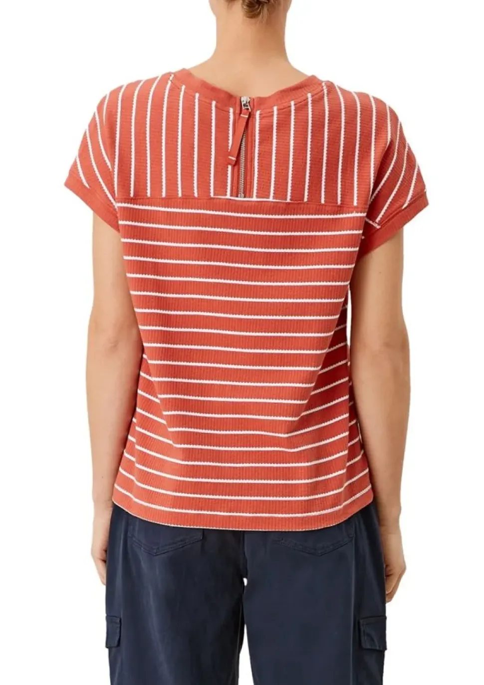s.Oliver Damen T-Shirt überschnittene Schulter Streifen rot blau S12 2112331