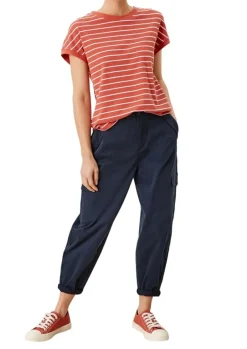 s.Oliver Damen T-Shirt überschnittene Schulter Streifen rot blau S12 2112331