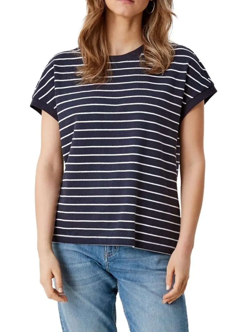 s.Oliver Damen T-Shirt überschnittene Schulter Streifen rot blau S12 2112331