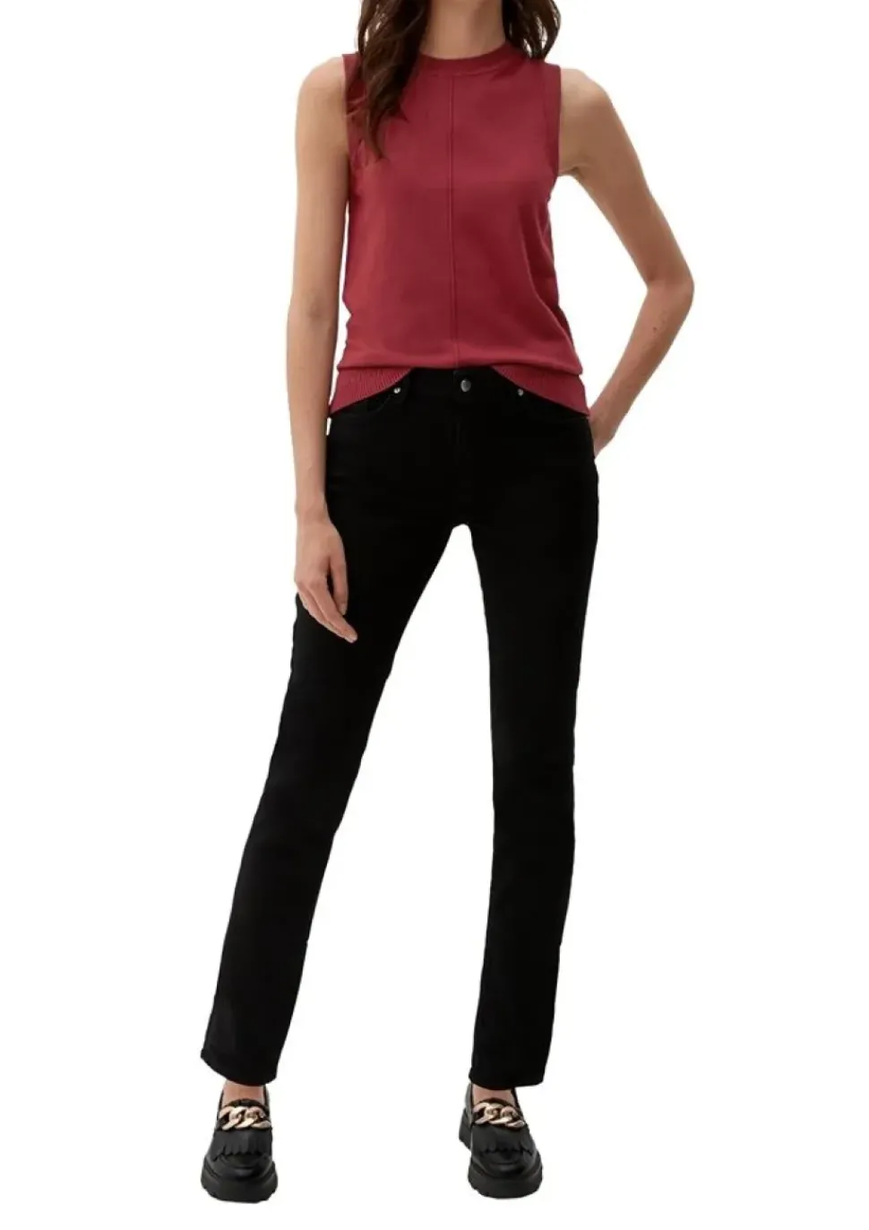 s.Oliver Stricktop Pullunder Ripp- Details, Ziernahnt rot,grau,schwarz S22 2120337