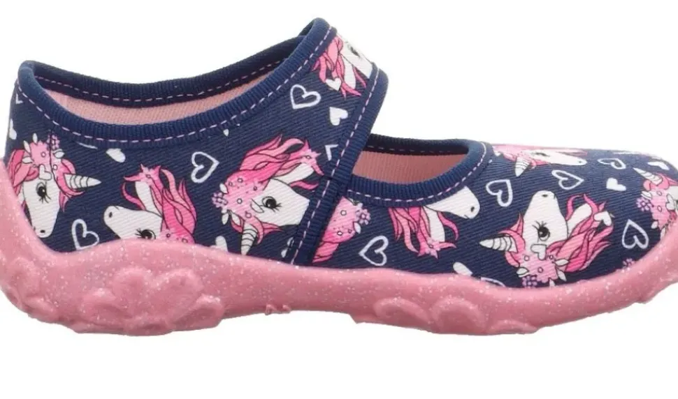 superfit Kinder Hausschuh BONNY Klettverschluss DUNKELBLAU EINHÖRNER 1-800283-8090