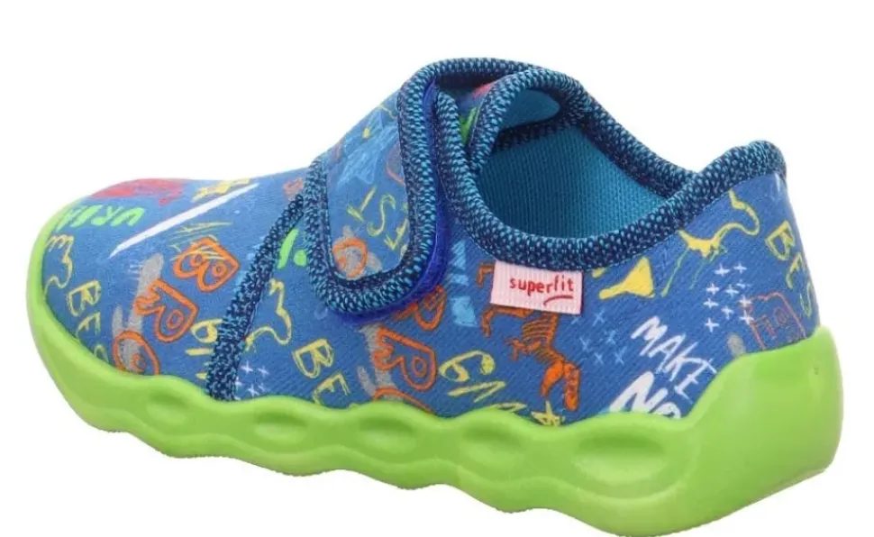 superfit Kinder Hausschuh BUBBLE Klettverschluss BLAU 1-006273-8000