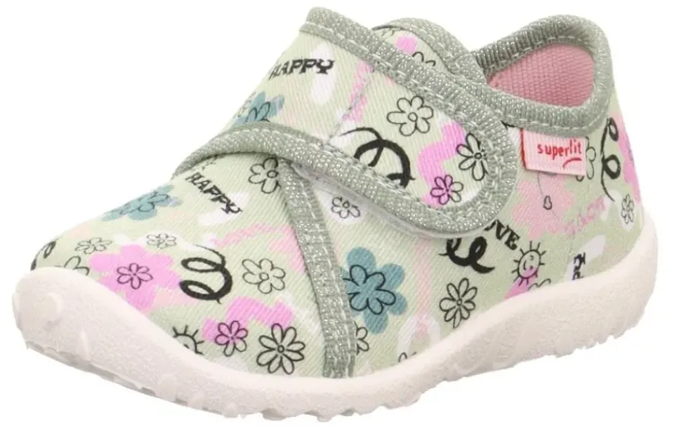 superfit Kinder Hausschuhe SPOTTY Klettverschluss HELLGRÜN 1-009246-7530
