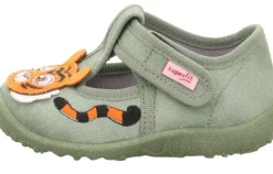 superfit Kinder Hausschuh SPOTTY Klettverschluss HELLGRÜN mit TIGER 1-009256-7500