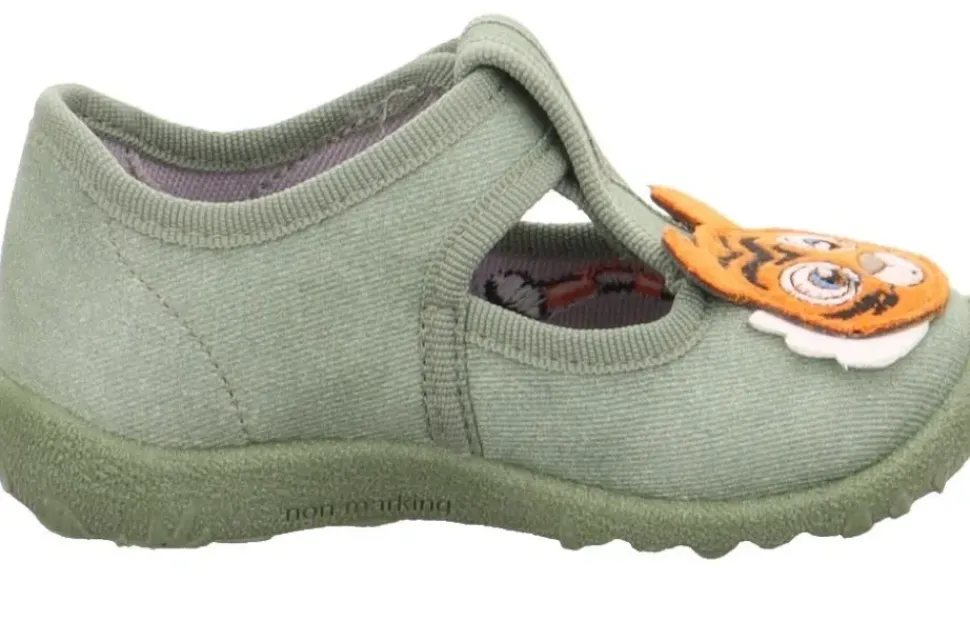 superfit Kinder Hausschuh SPOTTY Klettverschluss HELLGRÜN mit TIGER 1-009256-7500