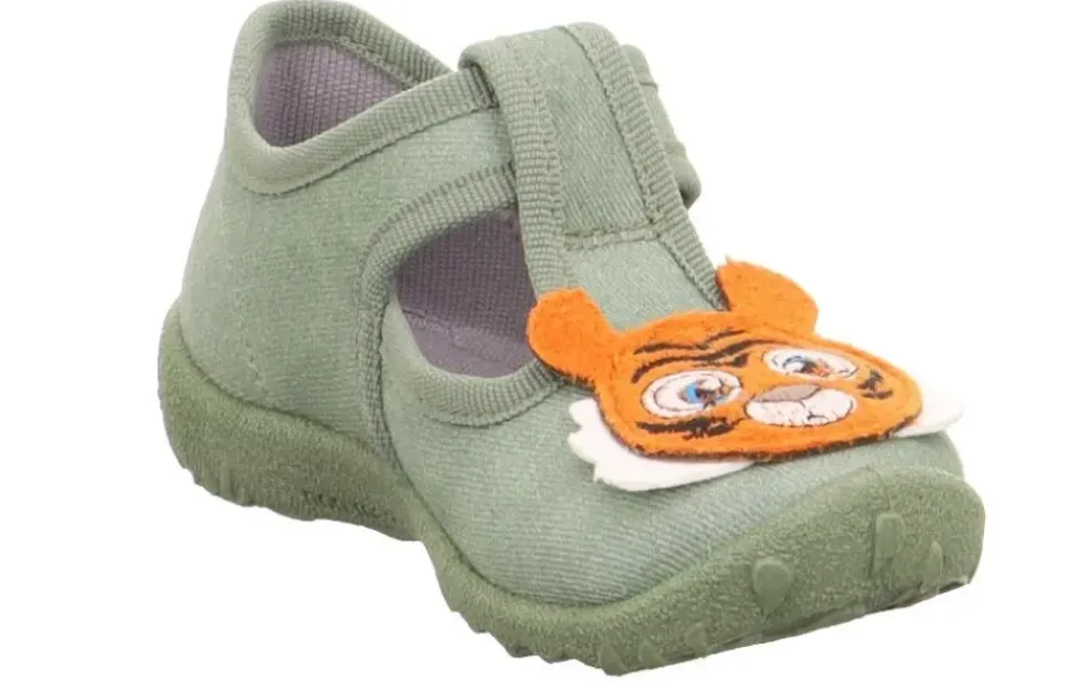 superfit Kinder Hausschuh SPOTTY Klettverschluss HELLGRÜN mit TIGER 1-009256-7500