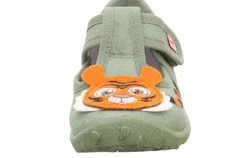 superfit Kinder Hausschuh SPOTTY Klettverschluss HELLGRÜN mit TIGER 1-009256-7500