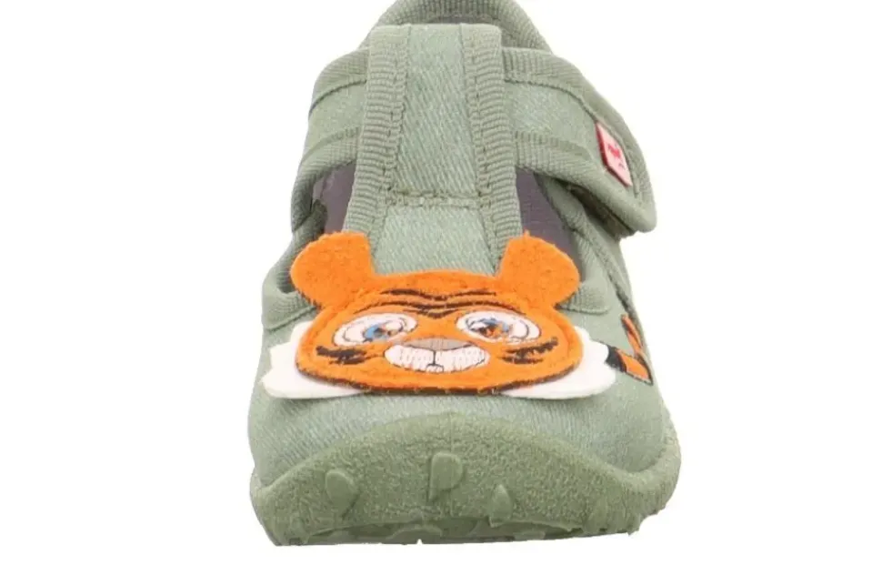 superfit Kinder Hausschuh SPOTTY Klettverschluss HELLGRÜN mit TIGER 1-009256-7500
