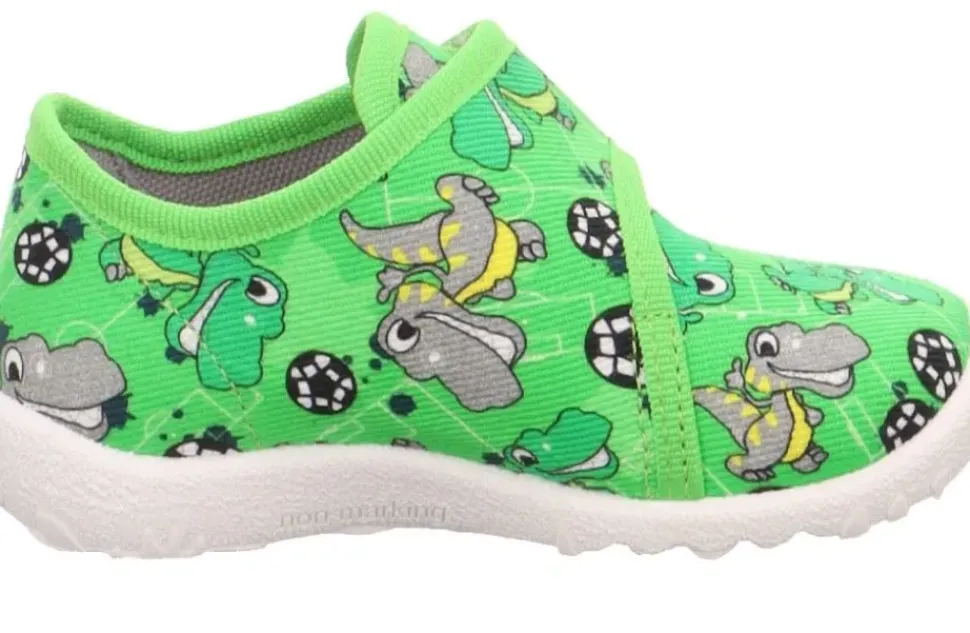 superfit SPOTTY - Grün/Mehrfarbig Hausschuh mit Klettverschluss Dino, Fußball S13 1-009246-7010